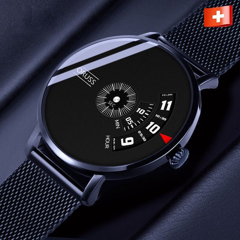 ORUSS Men Watches Personality Steel Strap Quartz Men's Sports Watches Male Wrist Business Watch Black