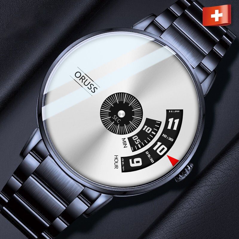 ORUSS Men Watches Personality Steel Strap Quartz Men's Sports Watches Male Wrist Business Watch Black