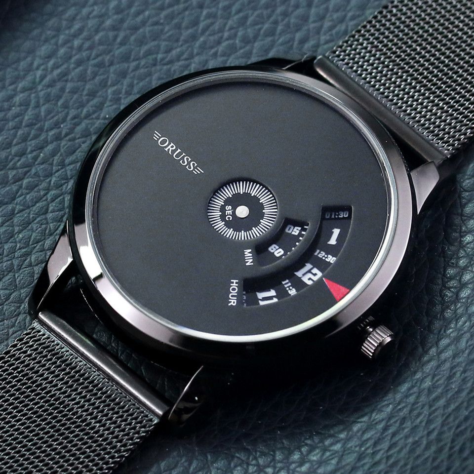 ORUSS Men Watches Personality Steel Strap Quartz Men's Sports Watches Male Wrist Business Watch Black