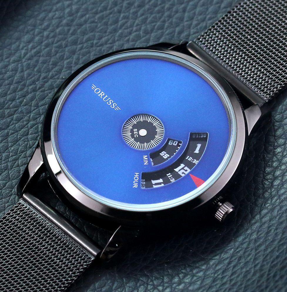 ORUSS Men Watches Personality Steel Strap Quartz Men's Sports Watches Male Wrist Business Watch Black