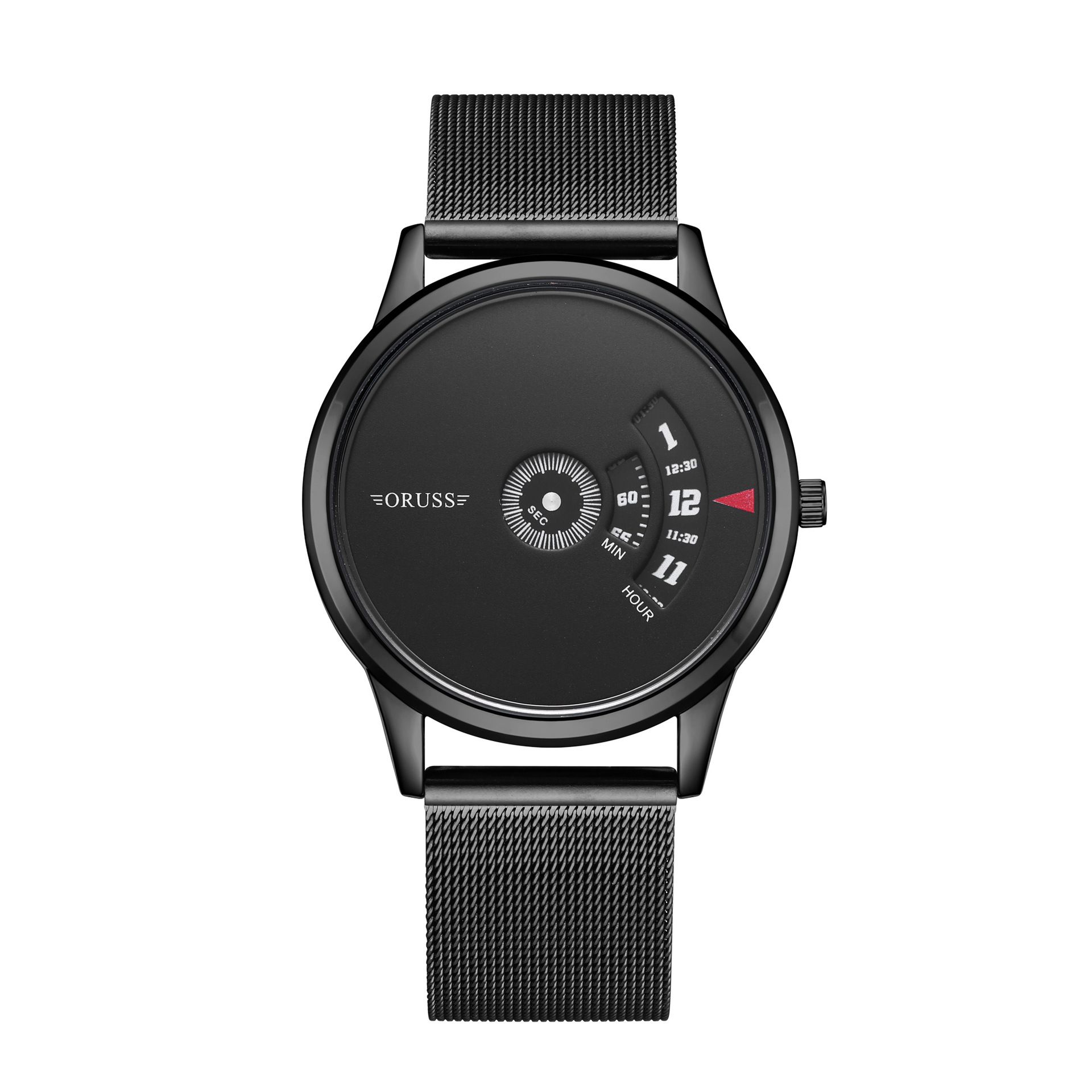 ORUSS Men Watches Personality Steel Strap Quartz Men's Sports Watches Male Wrist Business Watch Black