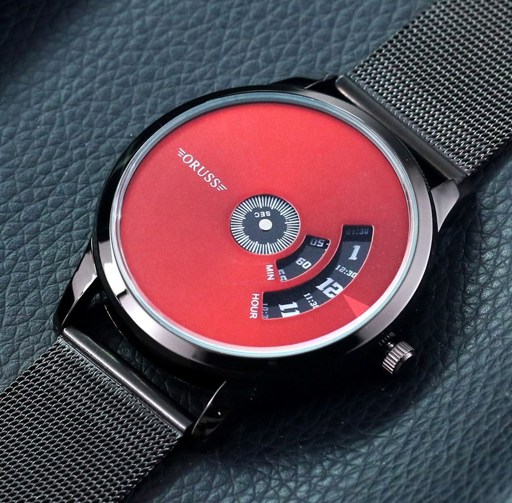 ORUSS Men Watches Personality Steel Strap Quartz Men's Sports Watches Male Wrist Business Watch Black