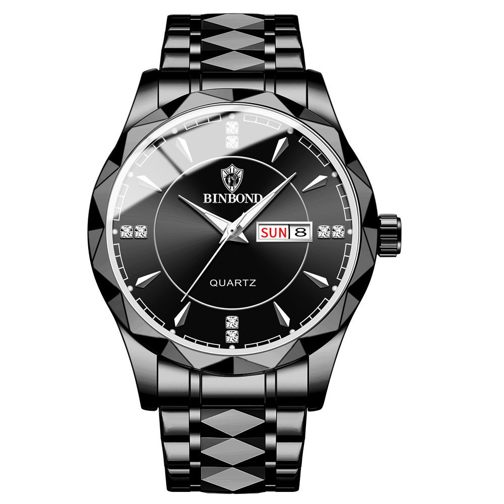 BINBOND Fashion Men's Watch Stainless Steel Top Brand Luxury Waterproof Men Double Calendar Quartz Watch Gold