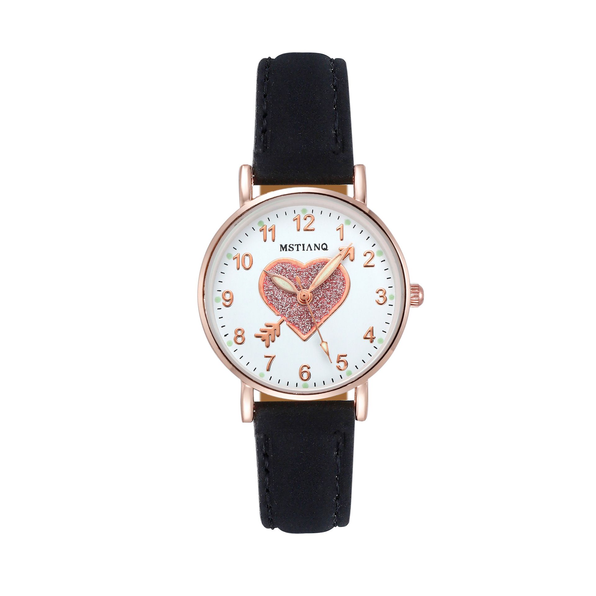 Ladies Watches Hearts Quartz Watch Back Light Watch Diamond-studded Luminous Casual Leather Belt Watches