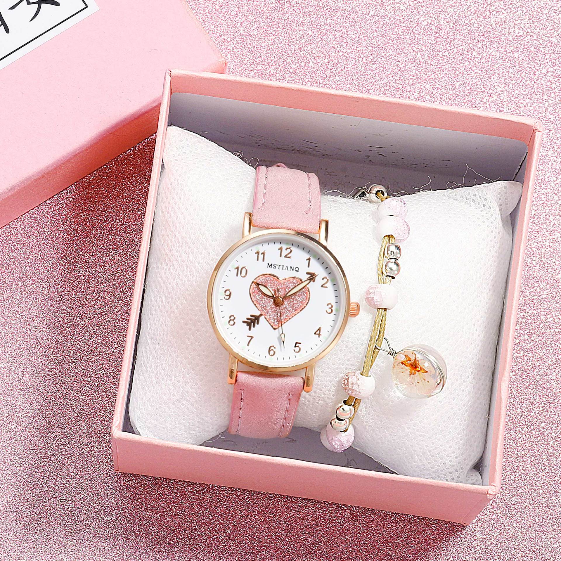 Ladies Watches Hearts Quartz Watch Back Light Watch Diamond-studded Luminous Casual Leather Belt Watches