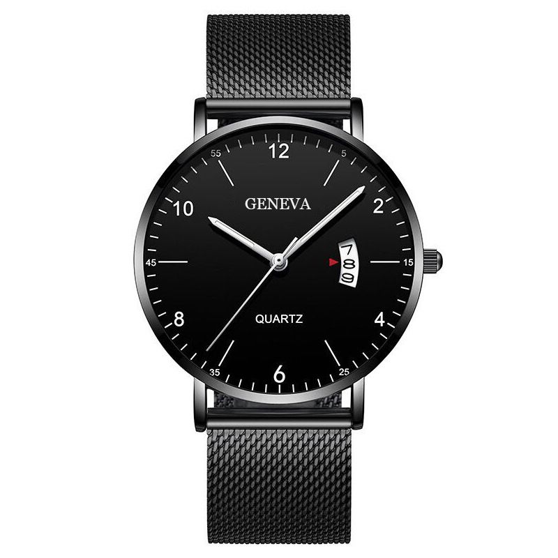 Men Watch Stainless Quartz WristWatches Waterproof Male Watches Fashion Wrist Watch Date Classic Valentines Gift Black (Black Case) one size
