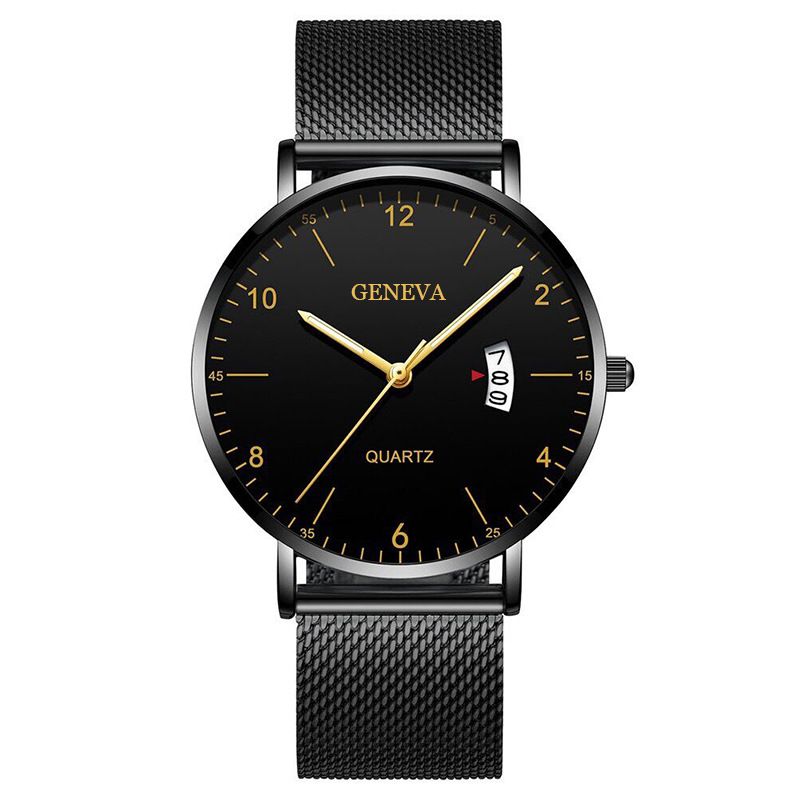 Men Watch Stainless Quartz WristWatches Waterproof Male Watches Fashion Wrist Watch Date Classic Valentines Gift Black (Black Case) one size