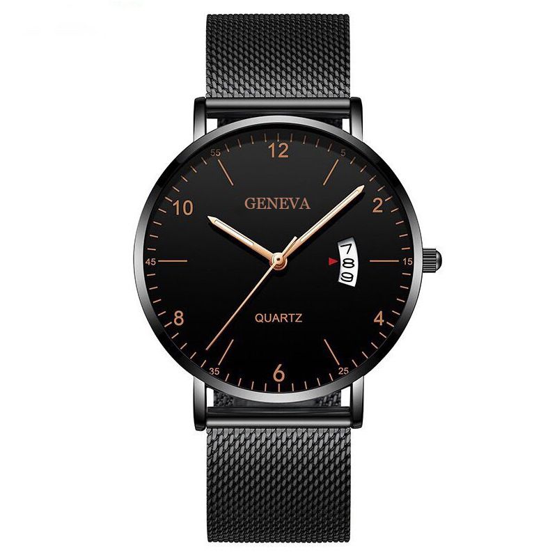 Men Watch Stainless Quartz WristWatches Waterproof Male Watches Fashion Wrist Watch Date Classic Valentines Gift Black (Black Case) one size