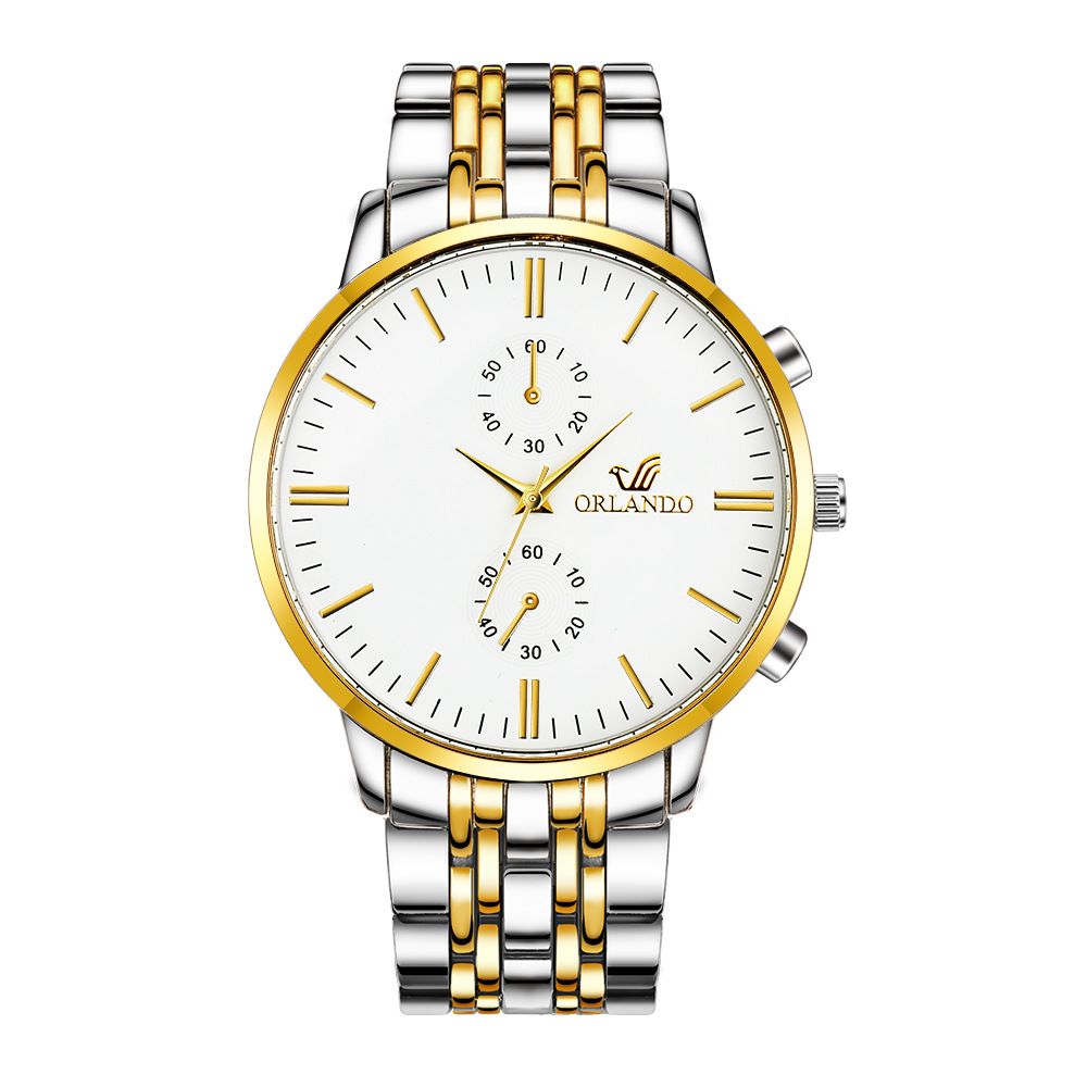 Men's Watch New ORLANDO Fashion Quartz Watch Men's Gold Plated Stainless Steel Watch black gold one size