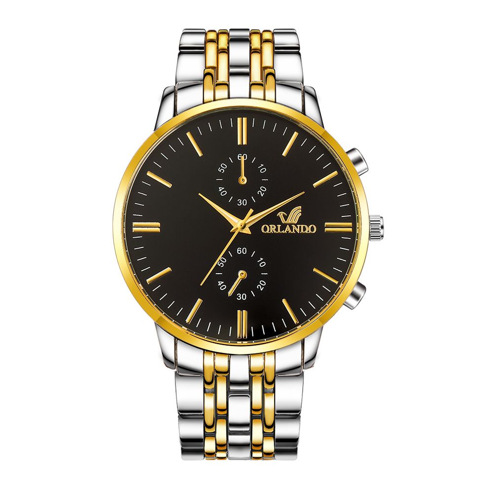Men's Watch New ORLANDO Fashion Quartz Watch Men's Gold Plated Stainless Steel Watch black gold one size