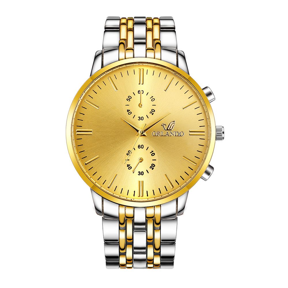 Men's Watch New ORLANDO Fashion Quartz Watch Men's Gold Plated Stainless Steel Watch black gold one size