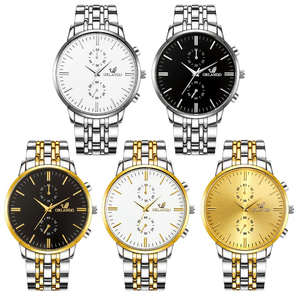 Men's Watch New ORLANDO Fashion Quartz Watch Men's Gold Plated Stainless Steel Watch black gold one size