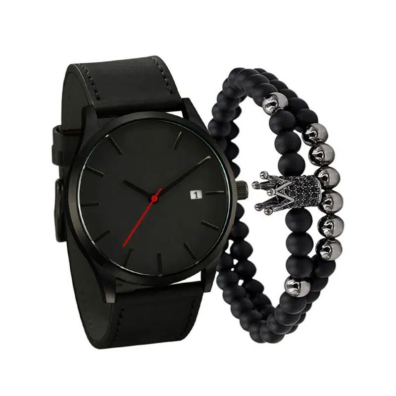 Large dial men's casual watch calendar fashionable business frosted belt quartz watch Leather Sport watches High Quality Clock Wristwatch black one size