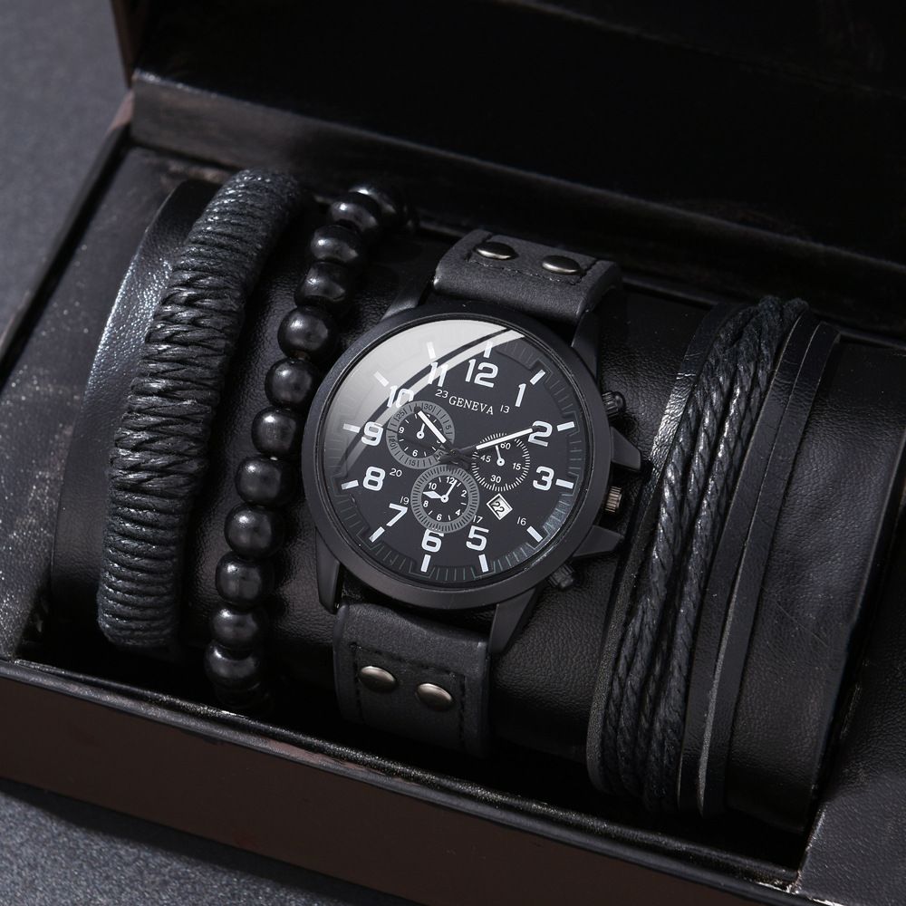 Quartz Watches Large Dial Fashion New Double Layer Square Shell Belt Casual Men's Sports Personality Bracelet Set Quartz Watch Brown