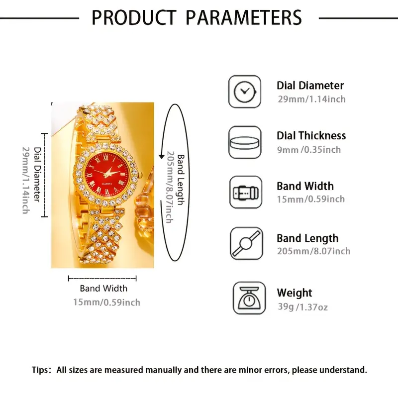 5pcs/set Women's Watch Vintage Rhinestone Quartz Watch Rome Fashion Analog Wrist Watch & Jewelry Set, Gift For Mom Her