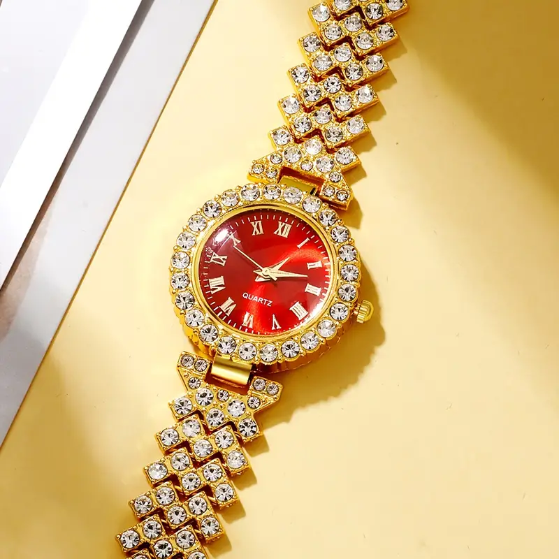 5pcs/set Women's Watch Vintage Rhinestone Quartz Watch Rome Fashion Analog Wrist Watch & Jewelry Set, Gift For Mom Her