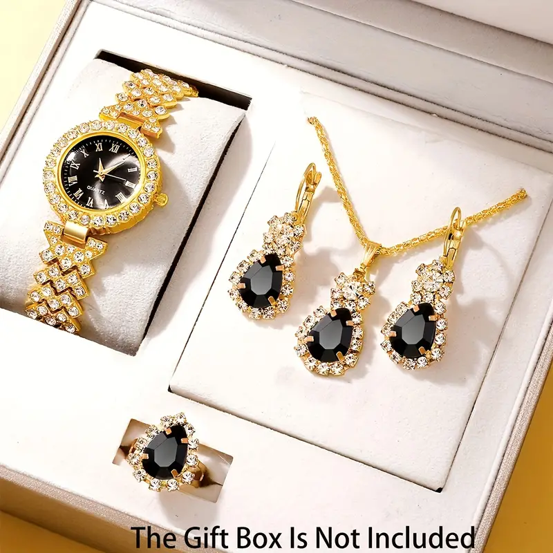 5pcs/set Women's Watch Vintage Rhinestone Quartz Watch Rome Fashion Analog Wrist Watch & Jewelry Set, Gift For Mom Her