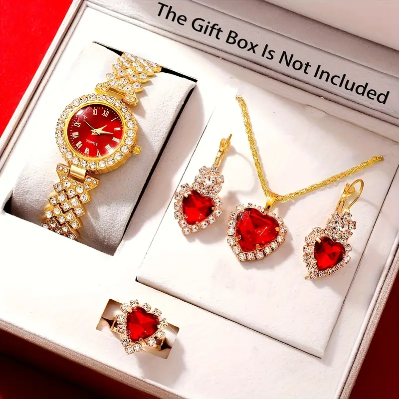 5pcs/set Women's Watch Vintage Rhinestone Quartz Watch Rome Fashion Analog Wrist Watch & Jewelry Set, Gift For Mom Her