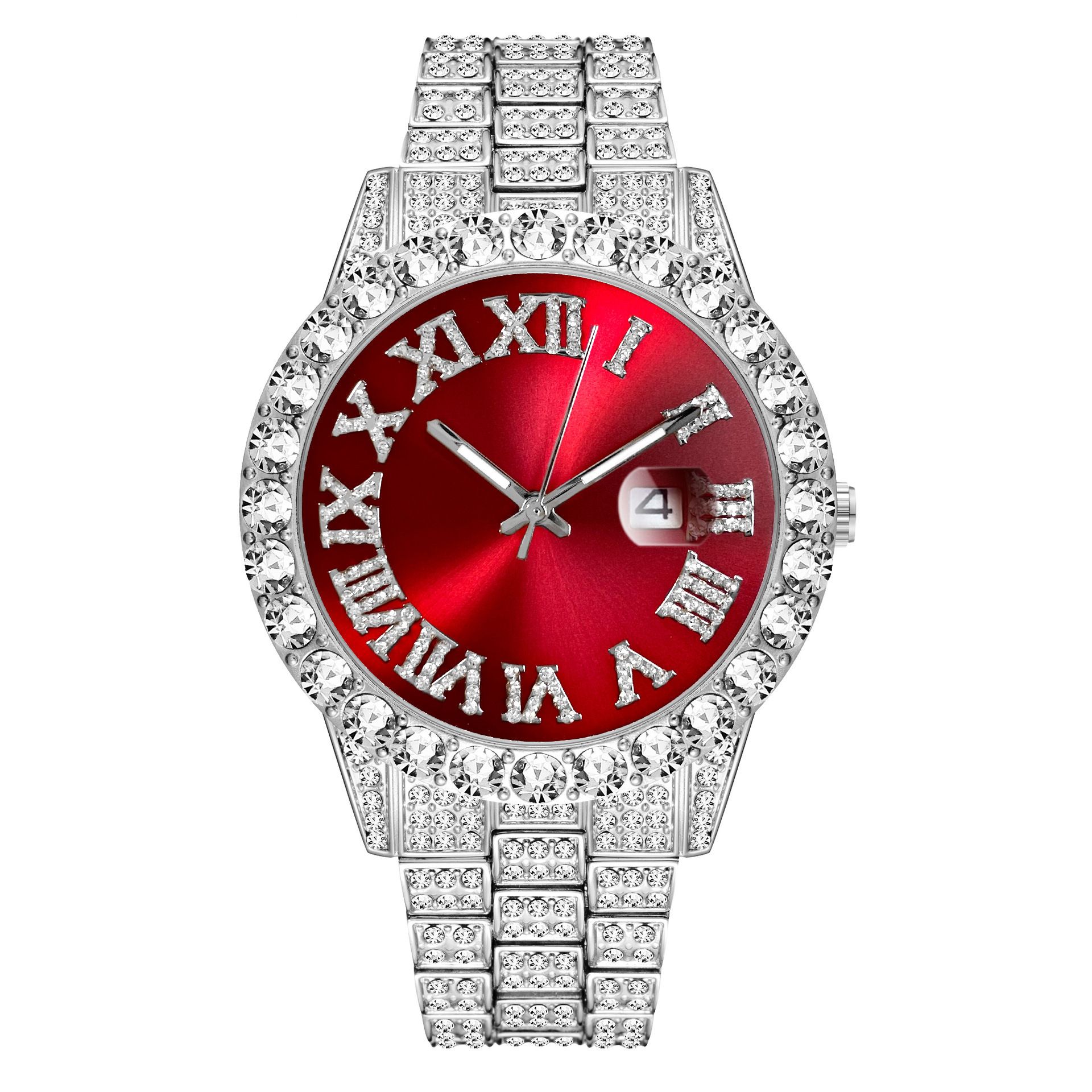 Popular diamond-encrusted luxury steel band quartz watch Diamond-encrusted hip-hop Cuban bracelet matching watch set
