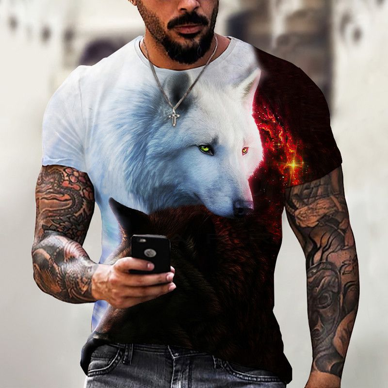 New cool animal pattern men's T-shirts, fashionable, personalized, casual and trendy printed round neck short sleeves clothes