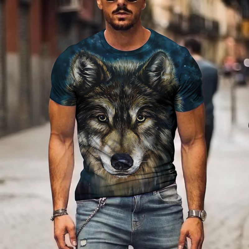New cool animal pattern men's T-shirts, fashionable, personalized, casual and trendy printed round neck short sleeves clothes