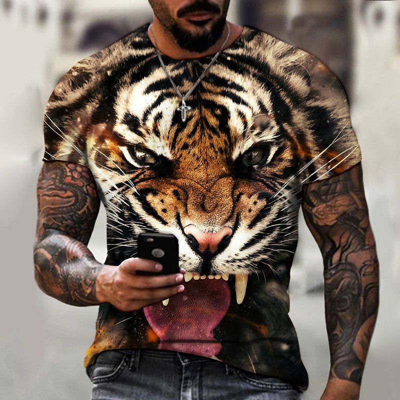 New cool animal pattern men's T-shirts, fashionable, personalized, casual and trendy printed round neck short sleeves clothes