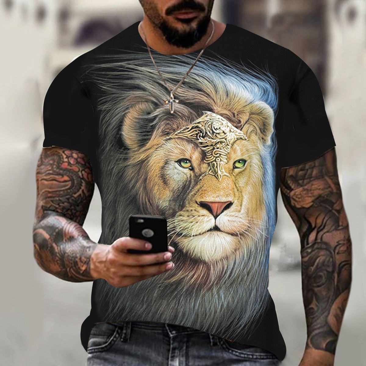 New cool animal pattern men's T-shirts, fashionable, personalized, casual and trendy printed round neck short sleeves clothes