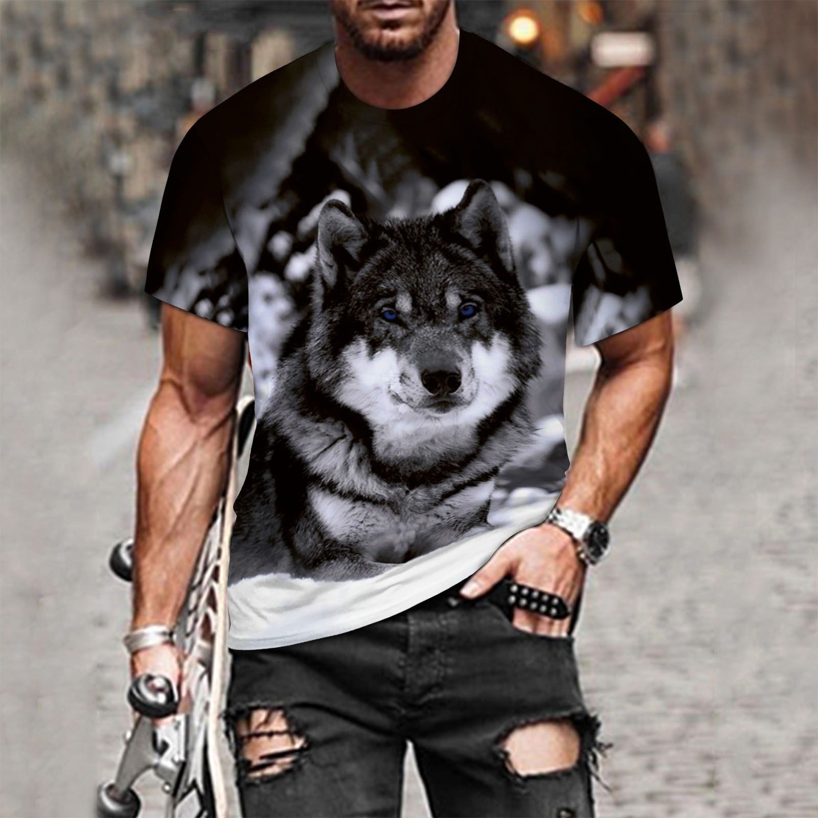 New cool animal pattern men's T-shirts, fashionable, personalized, casual and trendy printed round neck short sleeves clothes