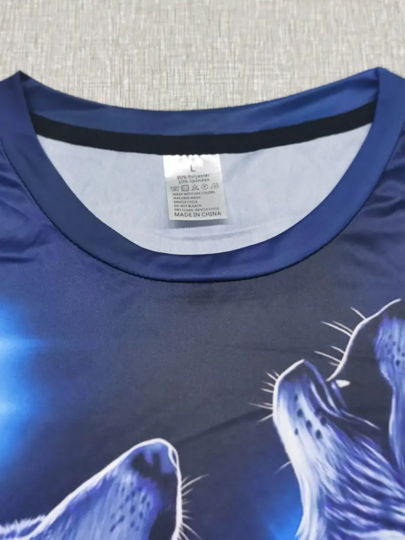 Premium 3D Printed Wolves Men's Novelty Graphic T Shirt Short Sleeve Tees Tops For Street Casual Daily