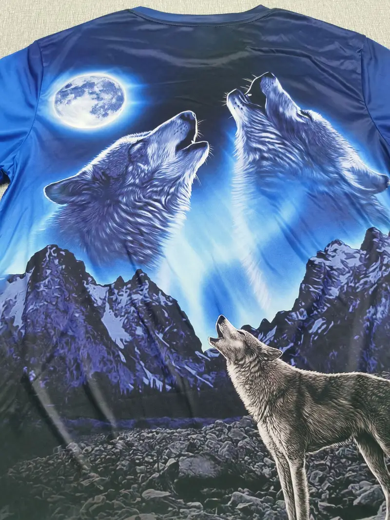 Premium 3D Printed Wolves Men's Novelty Graphic T Shirt Short Sleeve Tees Tops For Street Casual Daily