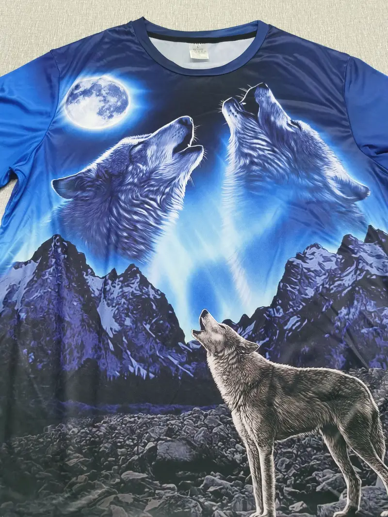 Premium 3D Printed Wolves Men's Novelty Graphic T Shirt Short Sleeve Tees Tops For Street Casual Daily
