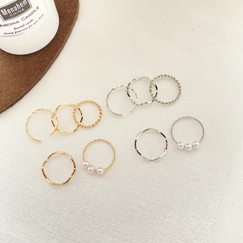Women's Fashion Accessories Jewellery 5Pcs/set women's ring simple ins pearl wavy personality ring wedding ring Valentine's day gift jewelry (Gold/Silver)