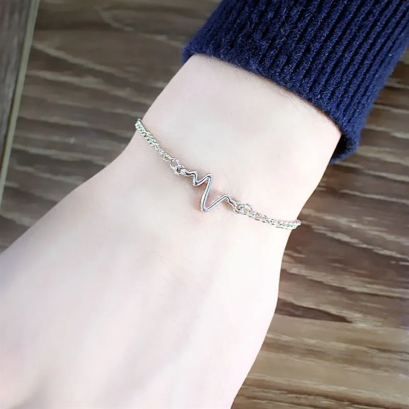 fashion Accessories Jewellery alloy bracelet Harajuku style sweet ECG shape bracelet jewelry Personality bracelet women men Gifts (Gold/Silver/Black)