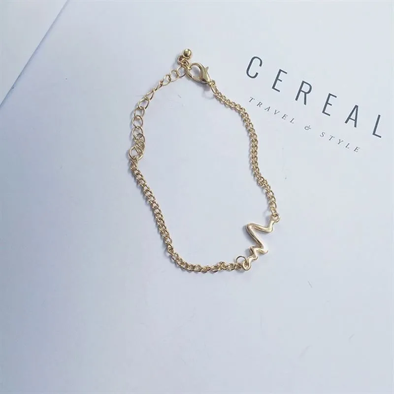 fashion Accessories Jewellery alloy bracelet Harajuku style sweet ECG shape bracelet jewelry Personality bracelet women men Gifts (Gold/Silver/Black)