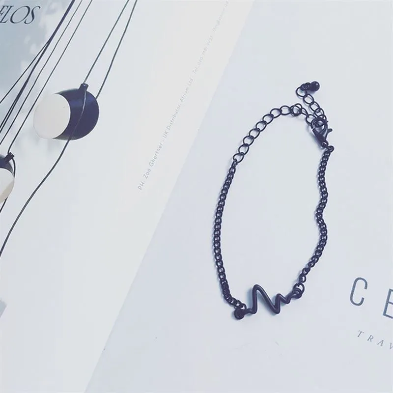 fashion Accessories Jewellery alloy bracelet Harajuku style sweet ECG shape bracelet jewelry Personality bracelet women men Gifts (Gold/Silver/Black)