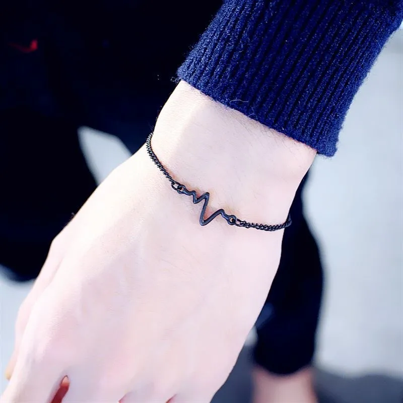 fashion Accessories Jewellery alloy bracelet Harajuku style sweet ECG shape bracelet jewelry Personality bracelet women men Gifts (Gold/Silver/Black)