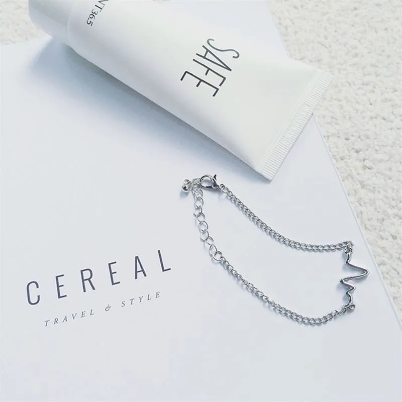 fashion Accessories Jewellery alloy bracelet Harajuku style sweet ECG shape bracelet jewelry Personality bracelet women men Gifts (Gold/Silver/Black)