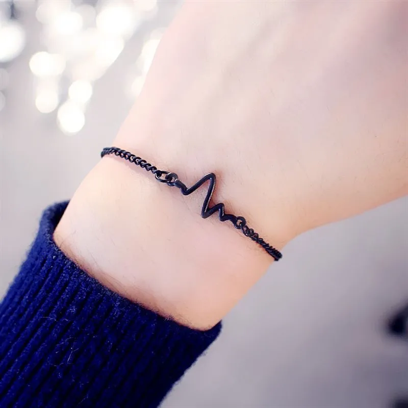 fashion Accessories Jewellery alloy bracelet Harajuku style sweet ECG shape bracelet jewelry Personality bracelet women men Gifts (Gold/Silver/Black)