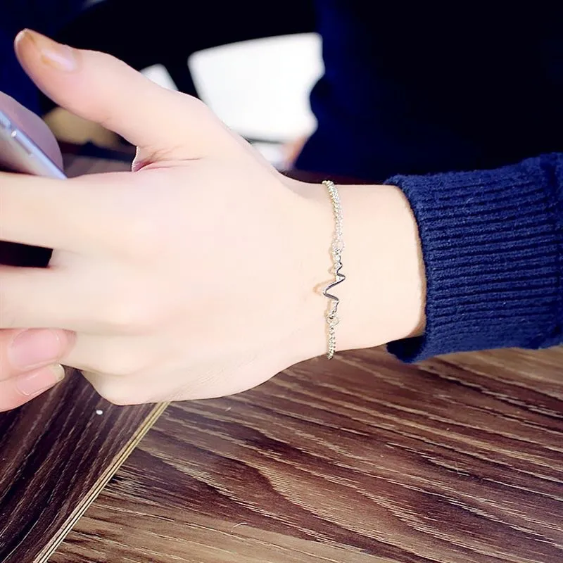 fashion Accessories Jewellery alloy bracelet Harajuku style sweet ECG shape bracelet jewelry Personality bracelet women men Gifts (Gold/Silver/Black)