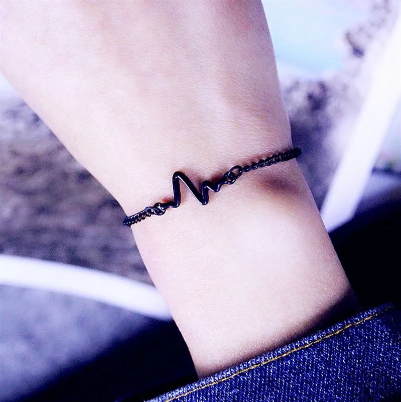 fashion Accessories Jewellery alloy bracelet Harajuku style sweet ECG shape bracelet jewelry Personality bracelet women men Gifts (Gold/Silver/Black)