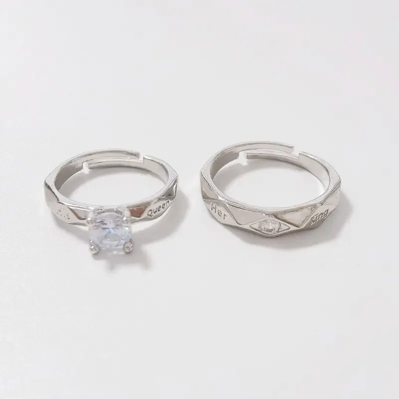 2pcs/set Exquisite Romantic Plating Opening Couple Rings For Lovers With Adjustable Knot