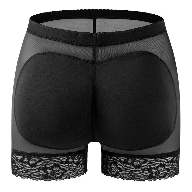 Lace Contrast Plain Butt Lifting Shaping Panties With Insert Fake Butt Pad, High Waist Tummy Control Peach Butt Booty Breathable Panties, Women's Underwear & Shapewear