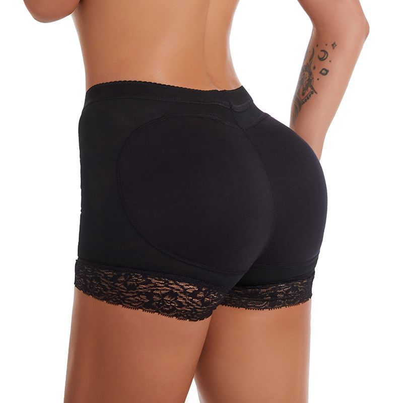 Lace Contrast Plain Butt Lifting Shaping Panties With Insert Fake Butt Pad, High Waist Tummy Control Peach Butt Booty Breathable Panties, Women's Underwear & Shapewear