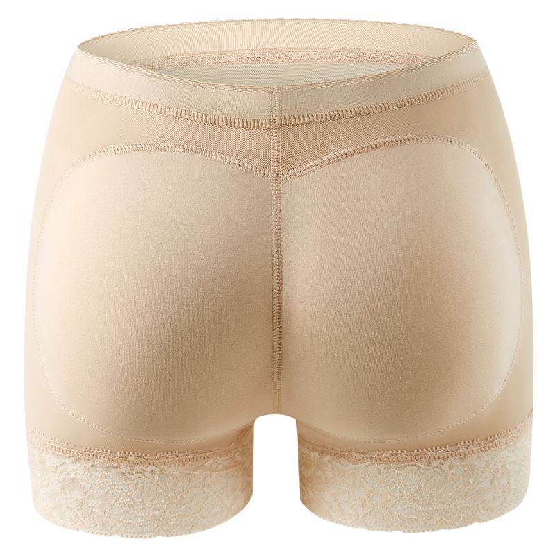 Lace Contrast Plain Butt Lifting Shaping Panties With Insert Fake Butt Pad, High Waist Tummy Control Peach Butt Booty Breathable Panties, Women's Underwear & Shapewear
