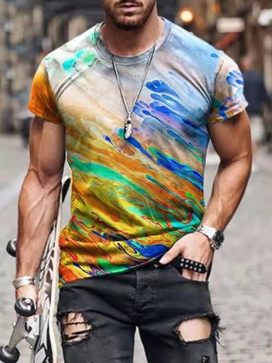 Men's 100% Polyester 3D Print Crew Neck T-shirt - Perfect for Active Lifestyle, Casual Wear - Easy to Care men tshirts