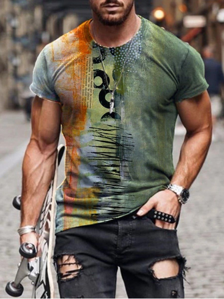 Men's 100% Polyester 3D Print Crew Neck T-shirt - Perfect for Active Lifestyle, Casual Wear - Easy to Care men tshirts