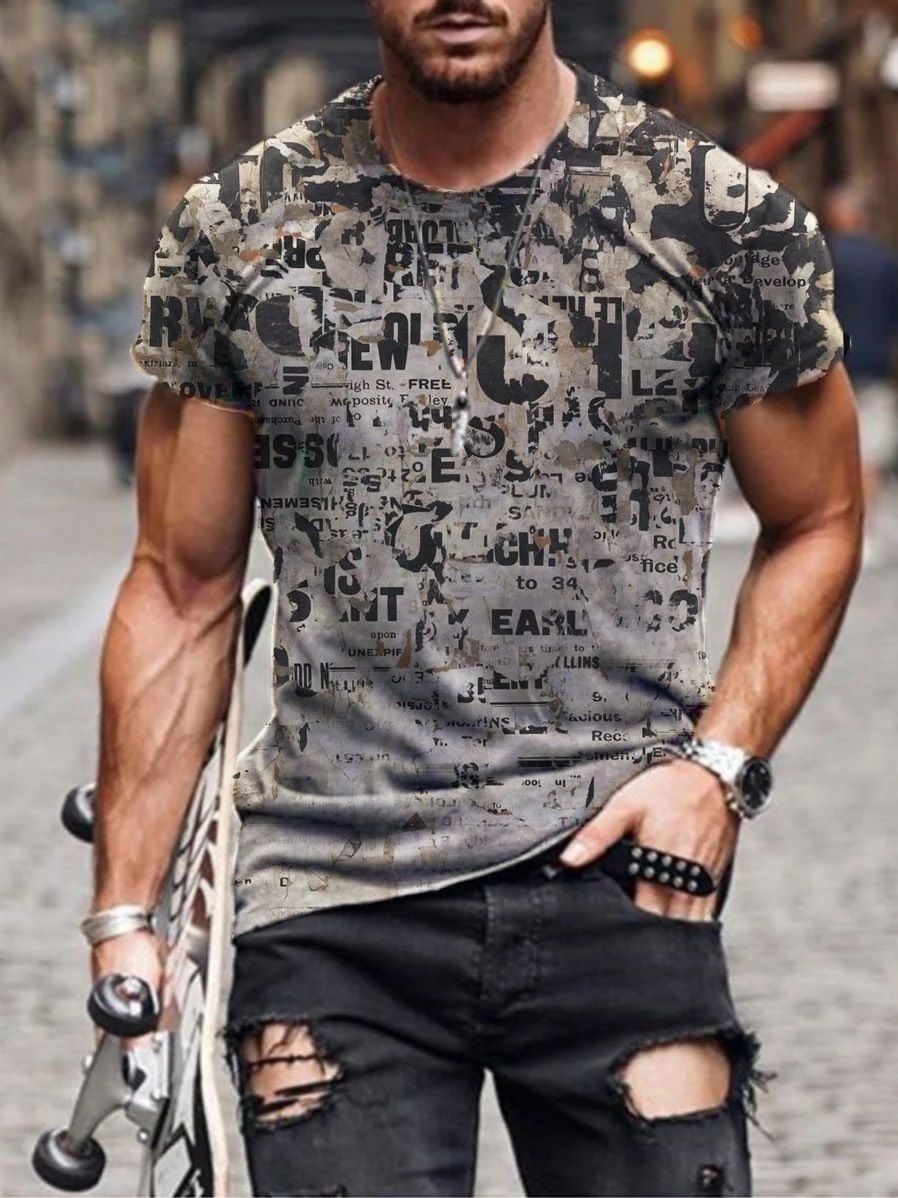 Men's 100% Polyester 3D Print Crew Neck T-shirt - Perfect for Active Lifestyle, Casual Wear - Easy to Care men tshirts