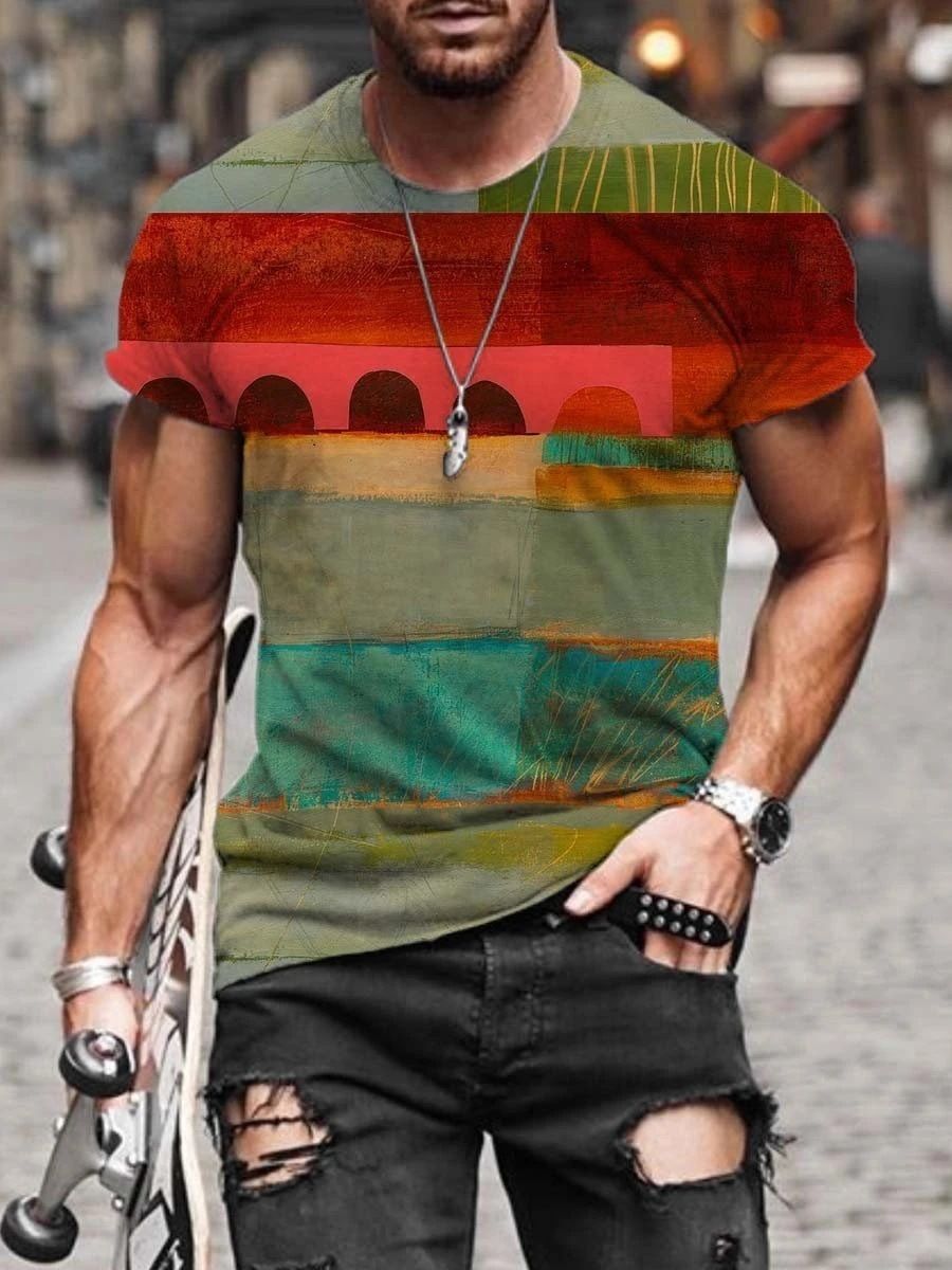 Men's 100% Polyester 3D Print Crew Neck T-shirt - Perfect for Active Lifestyle, Casual Wear - Easy to Care men tshirts