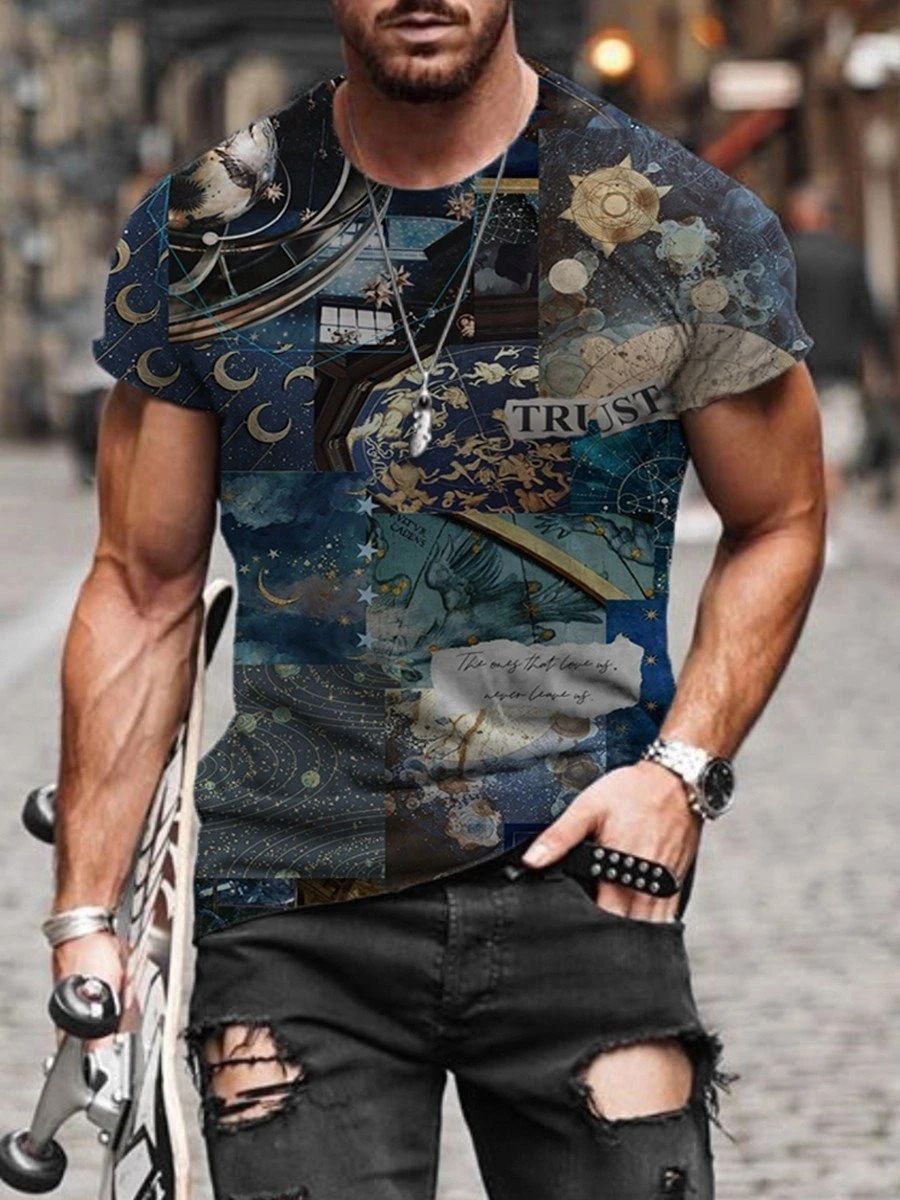 Men's 100% Polyester 3D Print Crew Neck T-shirt - Perfect for Active Lifestyle, Casual Wear - Easy to Care men tshirts
