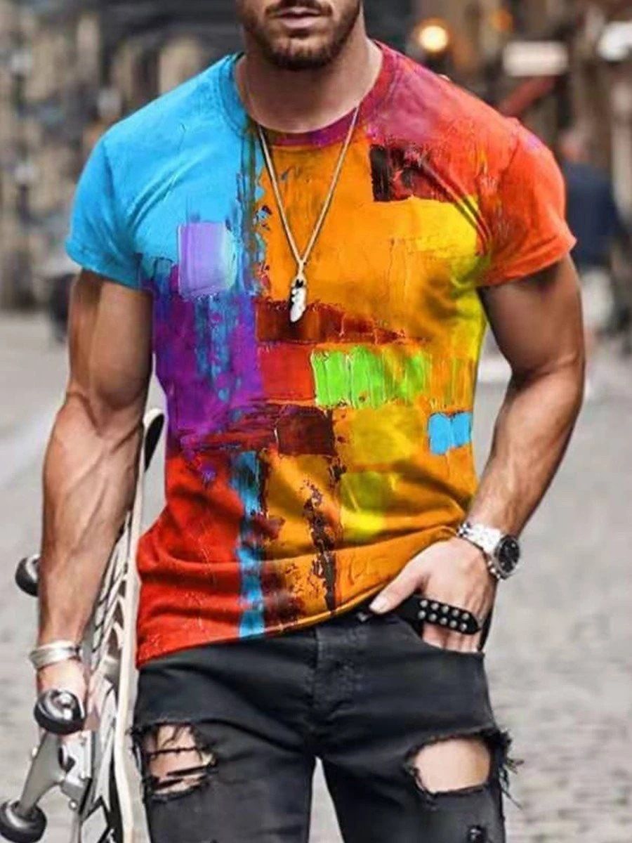 Men's 100% Polyester 3D Print Crew Neck T-shirt - Perfect for Active Lifestyle, Casual Wear - Easy to Care men tshirts